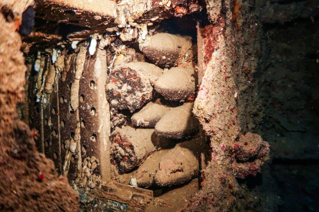 沈没船エモンズ(USS Emmons)の弾薬庫